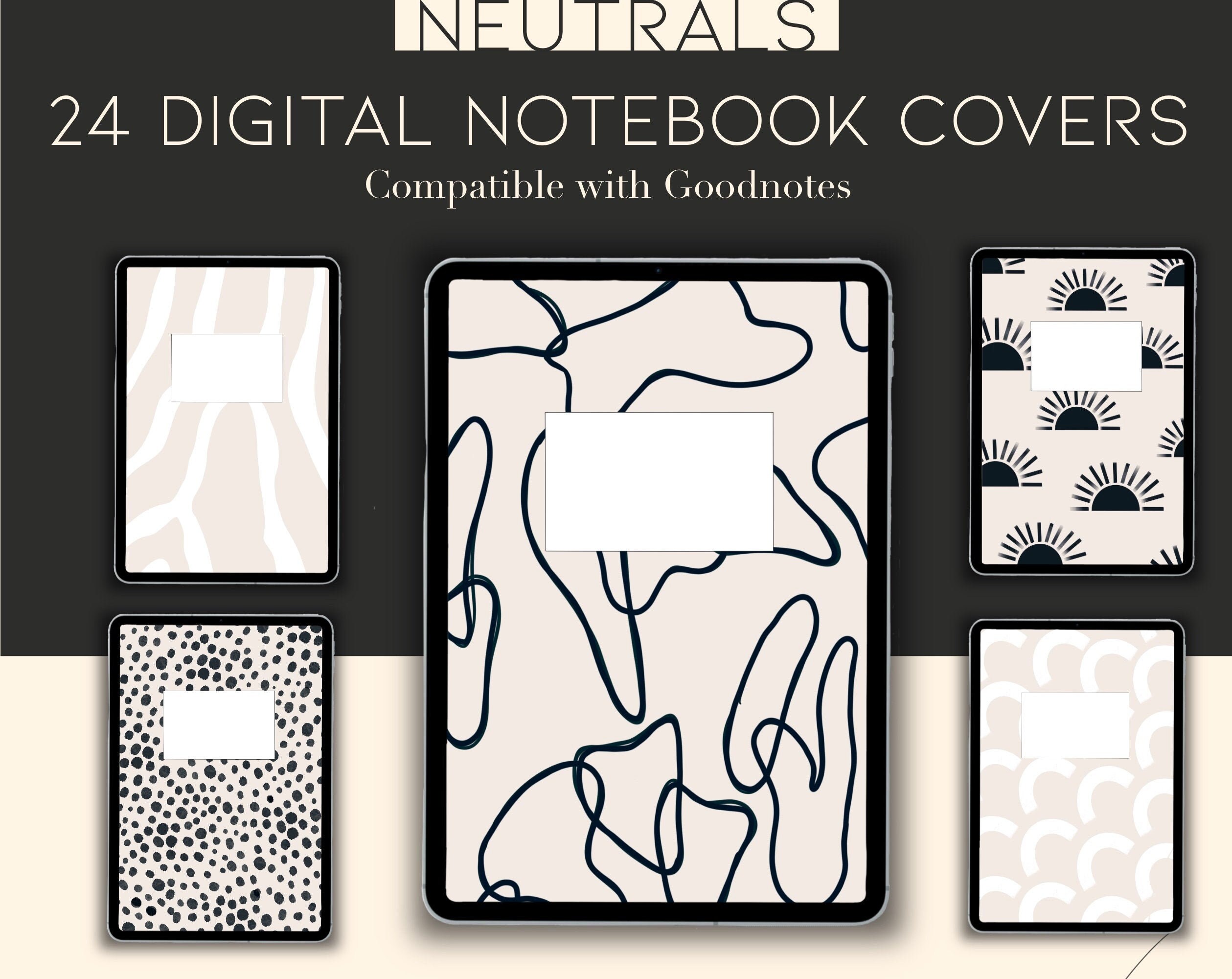 Neutral and Black Digital Notebook Cover Student Goodnotes Etsy