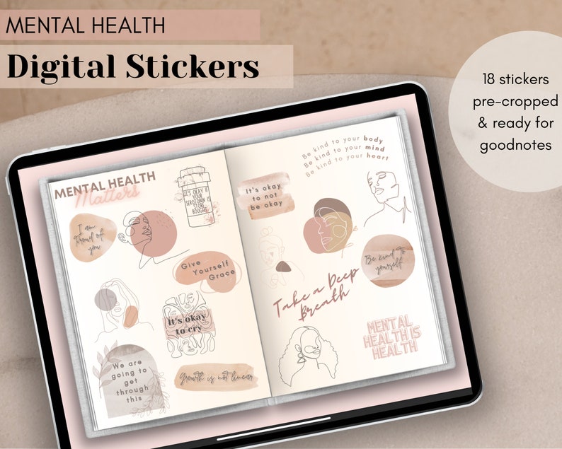 Mental Health Digital Stickers Pre-cropped Goodnotes File Precropped ...