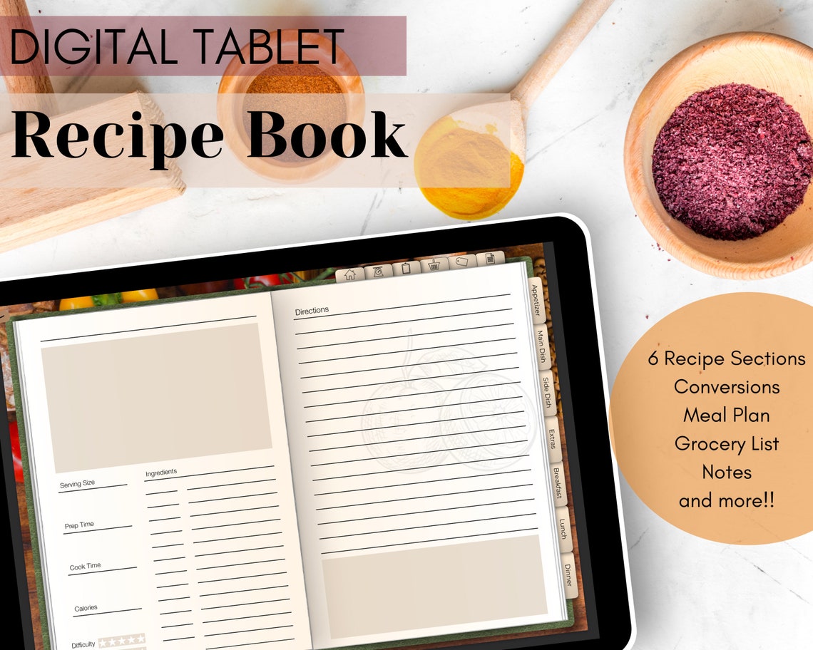 Digital Recipe Book Goodnotes Landscape Cookbook Traditional Horizontal