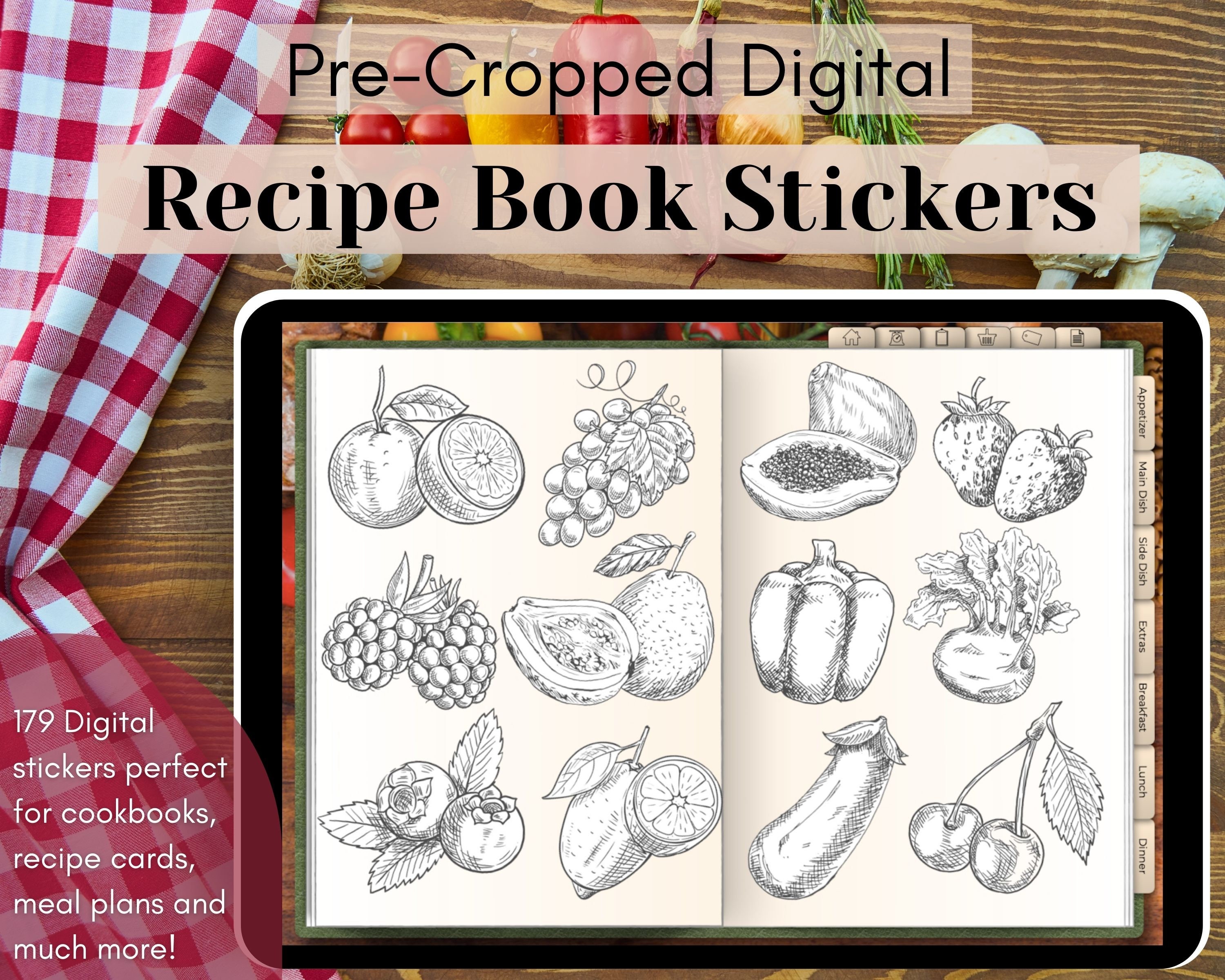 Digital Recipe Book Pre-Cropped Stickers Cooking Digital - Etsy España