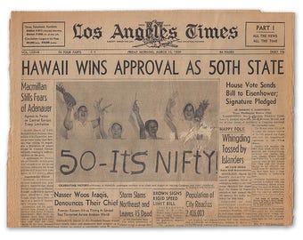 Historic Newspaper, Hawaii Statehood, Collectible Newspaper, Vintage Newspaper, Historic Events, US Statehood, Hawaii History