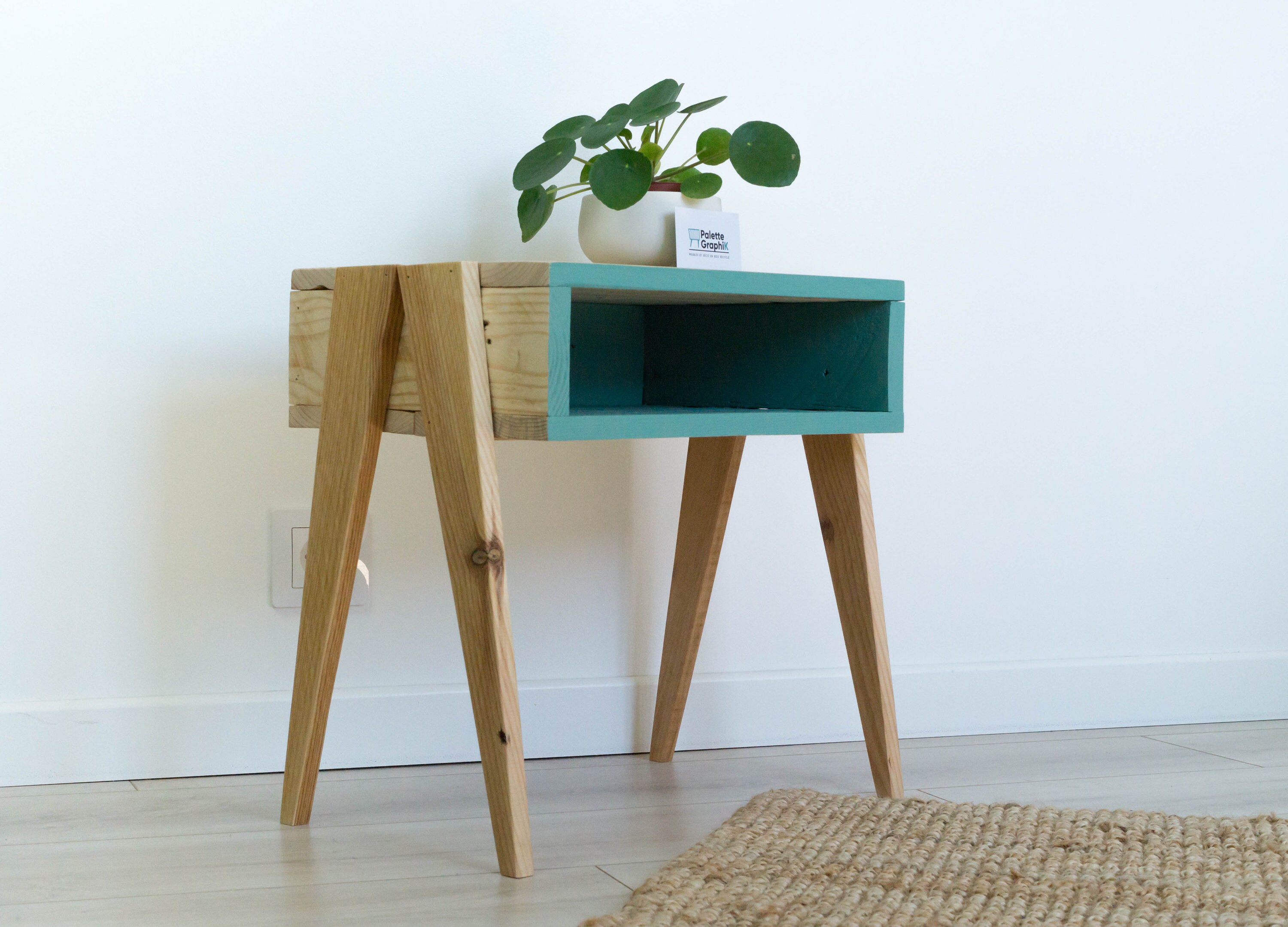 Table de Nuit en Bois, Table Bois Recyclé, Style Scandinave, Vintage