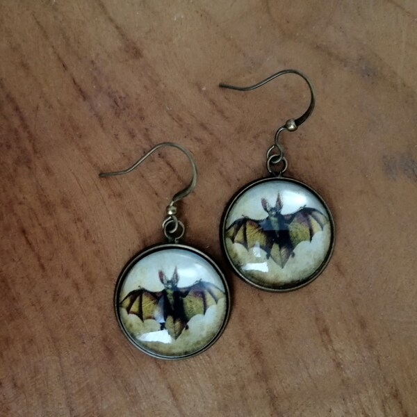 CHAUVE-SOURIS Boucles d'oreille cabochon gothique, Boucles d'oreille Halloween Goth