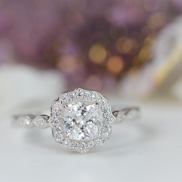 Lab grown 1.5ct Engagement wedding Ring GOLD, Diamond, Art Deco
