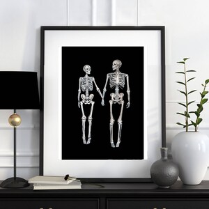 Skeleton art print,valentines day gift love print love art skeletons in love christmas gift for her dark art print marriage gift for couple image 8