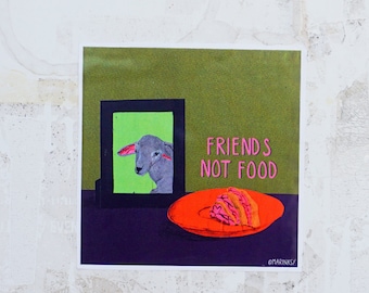 Friends not food sticker vegan activism vegan activist stickers vegan gift, animal art lamb veganism easter art vegan art paper stickers