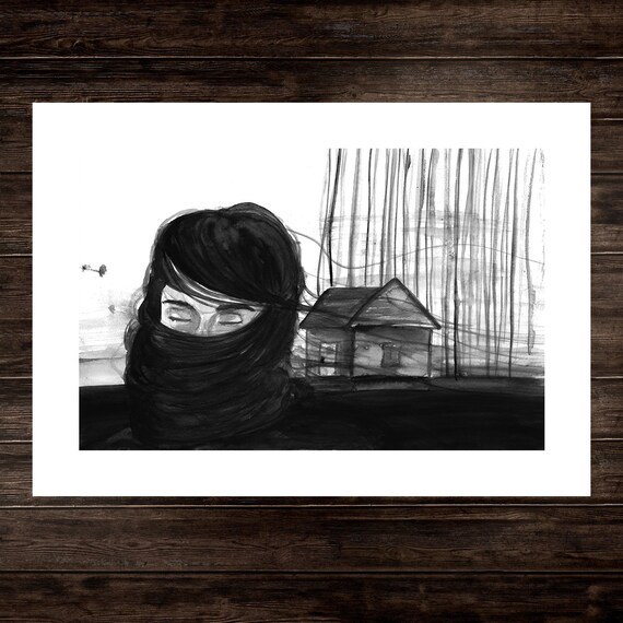 Dark Art Print Watercolor Art Illustration Leaving Home Moving Etsy