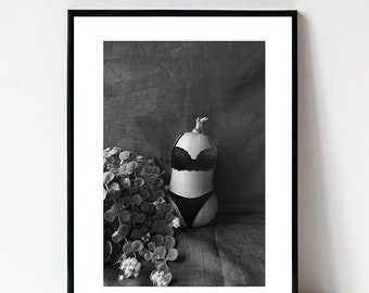 Sexy art photography print pumpkin art squash wife gift gift for her,black and white photography print halloween womans lingerie underwear