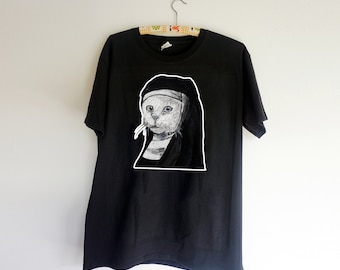 Nun Tshirt,Original Woman Shirt,Funny Tshirt,Religion Art,Punk Rock Shirt,Rock fashion,Grunge black tshirt,gift for her,black white shirt