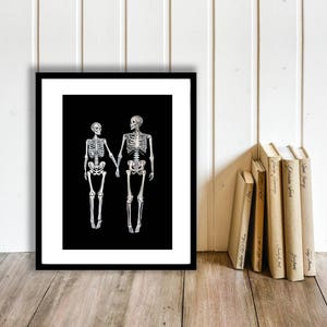 Skeleton art print,valentines day gift love print love art skeletons in love christmas gift for her dark art print marriage gift for couple image 5