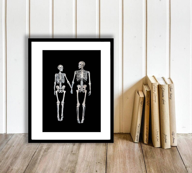 Skeleton art print,valentines day gift love print love art skeletons in love christmas gift for her dark art print marriage gift for couple image 5