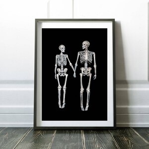 Skeleton art print,valentines day gift love print love art skeletons in love christmas gift for her dark art print marriage gift for couple image 4