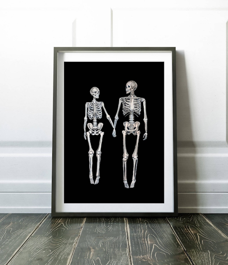 Skeleton art print,valentines day gift love print love art skeletons in love christmas gift for her dark art print marriage gift for couple image 4