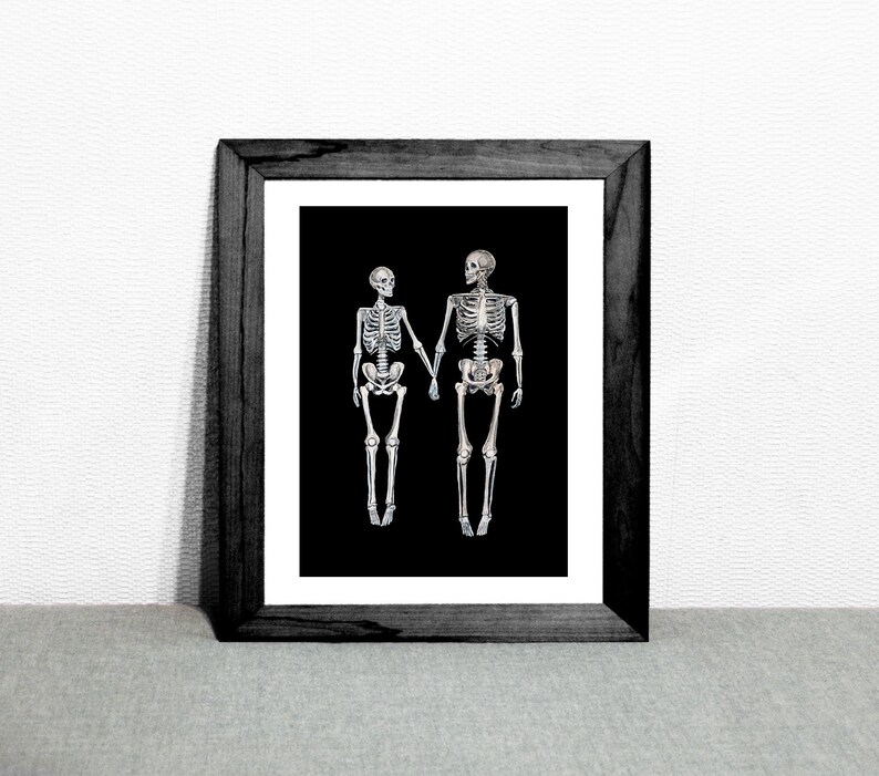 Skeleton art print,valentines day gift love print love art skeletons in love christmas gift for her dark art print marriage gift for couple image 9