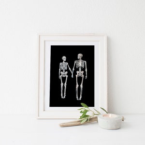 Skeleton art print,valentines day gift love print love art skeletons in love christmas gift for her dark art print marriage gift for couple image 3