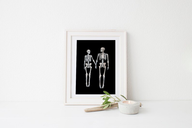 Skeleton art print,valentines day gift love print love art skeletons in love christmas gift for her dark art print marriage gift for couple image 3