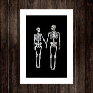 Skeleton art print,valentines day gift love print love art skeletons in love christmas gift for her dark art print marriage gift for couple image 6