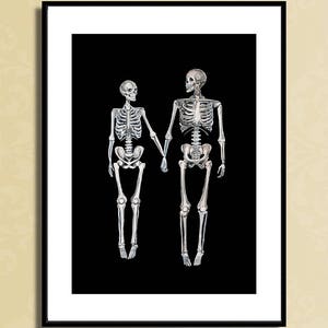 Skeleton art print,valentines day gift love print love art skeletons in love christmas gift for her dark art print marriage gift for couple image 7