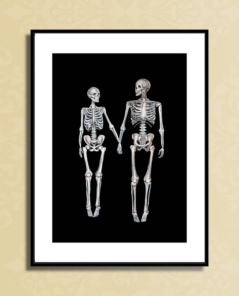 Skeleton art print,valentines day gift love print love art skeletons in love christmas gift for her dark art print marriage gift for couple image 7