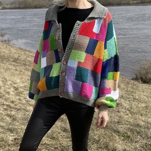 Patchwork cardigan Chunky cardigan Oversized cardigan Hand knit cardigan READY TO SHIP image 2