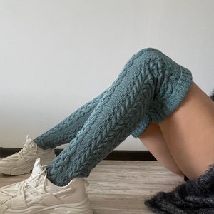 Yoga socks Thigh high flip flop socks Womens leg warmers Hand knit leg warmers Cable knit dance leg warmers Handmade over knee leg warmers