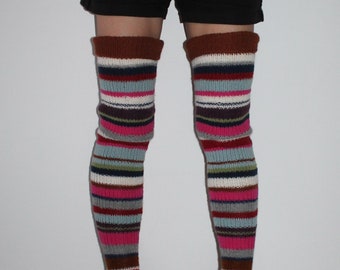 Thigh high socks Hand knit wool socks Colorful striped socks Knitted socks Handmade over knee socks READY TO SHIP