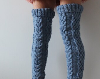 Hand knit thigh high leg warmers Cable knit over knee leg warmers Boot cuffs READY TO SHIP