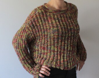 Multicolor hand knit sweater Oversized loose knit sweater Handmade knitted jumper Pullover READY TO SHIP