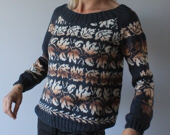 Hand knit sweater Fall leaf sweater Fair Isle sweater Handmade sweater Fall clothing Lopapeysa READY TO SHIP Fall vibes sweater