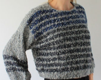 Cropped sweater Hand knit sweater Striped sweater for women READY TO SHIP