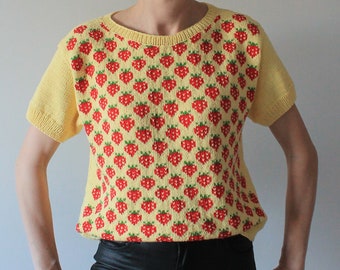 Strawberry shirt Strawberry sweater Hand knit top Cottagecore sweater Vest READY TO SHIP