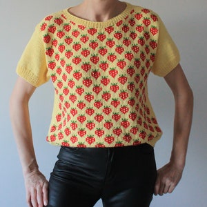 Strawberry shirt Strawberry sweater Hand knit top Cottagecore sweater Vest READY TO SHIP