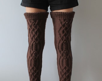 Thigh high socks Hand knit wool socks Chunky over knee socks Handmade long cable knit socks READY TO SHIP