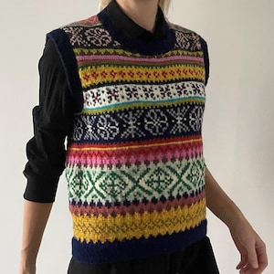 Handgemachte Fair Isle Pullover Weste Gestrickte Wollweste für Frauen Gemütliche Fair Isle Wollweste Handgestrickte Pulloverweste für Frauen Norwegerweste