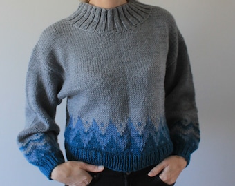 Knit cropped sweater Turtleneck Handmade pullover READY TO SHIP