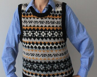 Hand knitted wool sweater Fair Isle vest women Handmade top READY TO SHIP