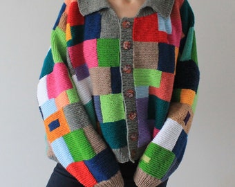 Patchwork cardigan Chunky cardigan Oversized cardigan Hand knit cardigan READY TO SHIP