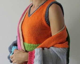 Chunky vest Handmade sweater vest Knitted crop top Cropped vest woman READY TO SHIP