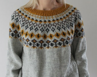 Fair Isle sweater women Hand knit sweater Lopapeysa Icelandic sweater Knit jumper Oversized sweater for women READY TO SHIP