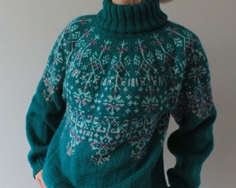 Fair Isle sweater women Wool Turtleneck Hand knit jumper Handmade pullover READY TO SHIP