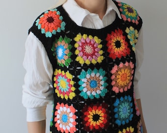 Granny square top Crochet vest Sweater vest Women knitted vest READY TO SHIP