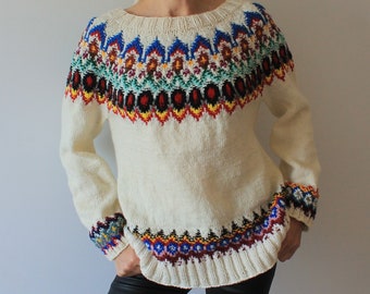 Lopapeysa Fair Isle sweater Knitted sweater Wool jumper Chunky sweater for women READY TO SHIP