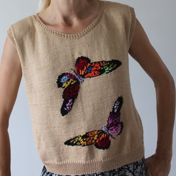 Butterfly top Sweater vest women Insect shirt Summer knit sweater READY TO SHIP