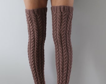 Cable knit knee socks Thigh high socks Over knee socks Handmade