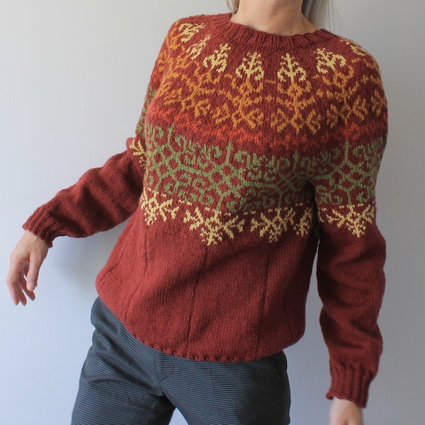 Fair Isle sweater Hand knit sweater Lopapeysa Norwegian sweater Handmade jumper READY TO SHIP