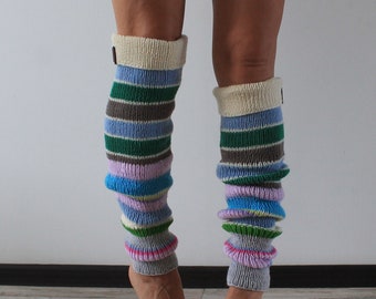 Knee high leg warmers Long leg warmers Striped leg warmers