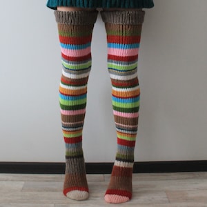 Knee high socks Hand knit socks Thigh high socks Slouch socks Striped socks