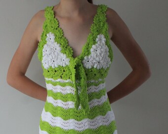 Crochet Mini Dress Open Back dress Handmade 70s hand knit dress READY TO SHIP