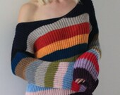 Oversized sweater Rainbow color block sweater Hand knit sweaters for women ready to ship