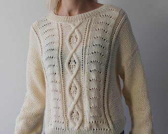 Cable knit sweater Hand knit sweater Lace knit sweater Handmade Irish sweater READY TO SHIP